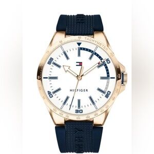 New Tommy Hilfiger Men's White Dial Blue Silicone Band Watch 1791526